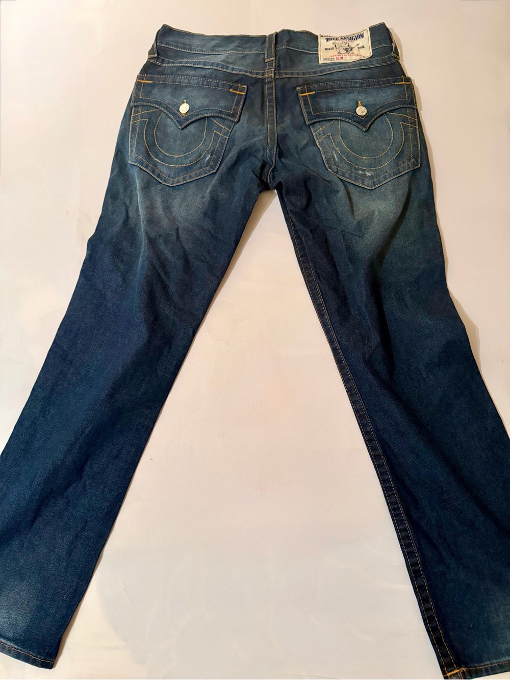 True Religion Ricky Big T Jeans 33x34 Blue Thick Stitch Flap Pockets Made In USA - Picture 9 of 16